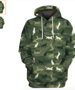 Cat In Green Camo T-shirt Hoodie 3