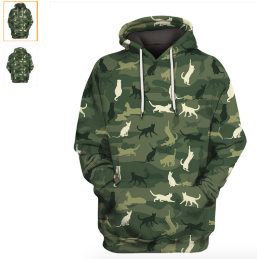 Cat In Green Camo T-shirt Hoodie 2